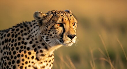 Naklejka premium Majestic Cheetah Portrait in Golden Light, Focused on Eyes and Face