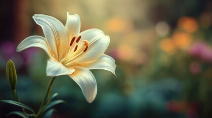 Fototapeta premium A stunning close-up of a beautiful, creamy white lily.