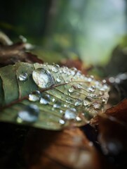 Close-up of water droplets on a leaf.