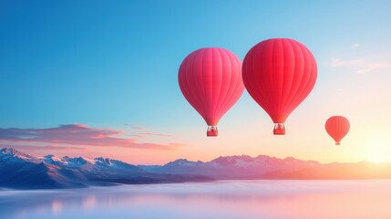Obraz premium Paradise Hot air balloons floating over a stunning valley at sunrise.