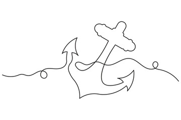 One line art of ship anchor continuous minimalist isolated outline vector illustration