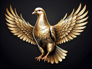 A resplendent golden dove with wings spread wide, radiating divine beauty and power.