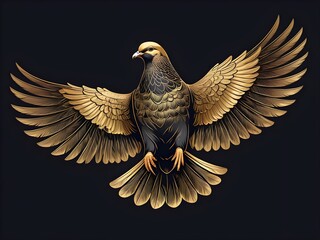 A magnificent golden dove with outstretched wings, embodying luxury and power.
