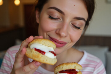 Close-Up Portrait of Beautiful Woman Enjoying Small Burgers – Food & Lifestyle Concept