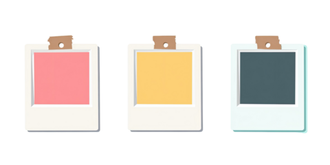 Three empty instant photo frames in pastel colors
