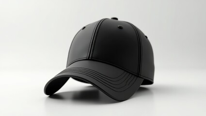 Black baseball cap angled on a white background.
