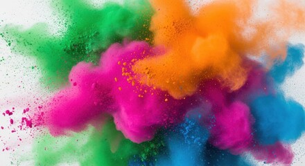 Obraz premium Vibrant Explosion of Colored Powder Against a White Background
