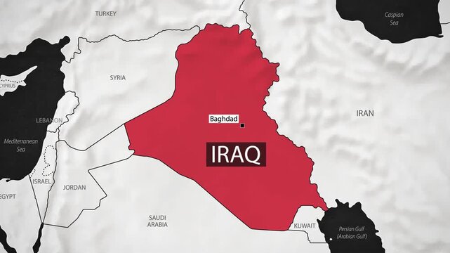 Iraq Map - Fast Zooming from World Map. Animated Motion Graphics Shape Map of the Iraq. 4K Resolution Stock Video for News, Vlogs etc.