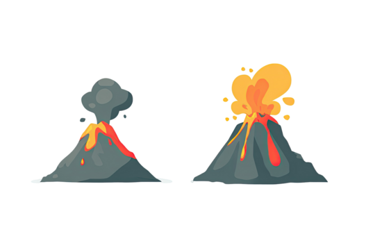 Two cartoon volcanoes erupting