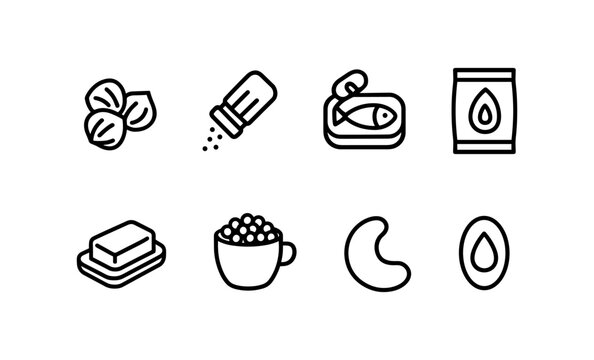 Minimalist line art icons of food ingredients and snacks