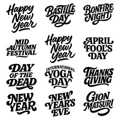 New Year Holiday Festival Calligraphy Typography Vector Lettering Motivational Quotes