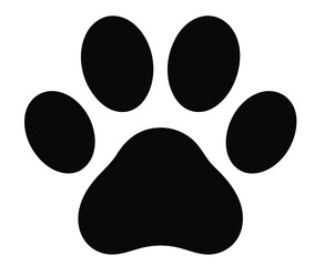 Black paw print silhouette icon with four oval toes and rounded pad, minimalist animal design for pets, nature, logo, or decor themes
