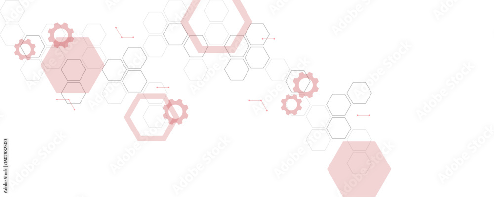 Wall mural abstract gray and red color geometric hexagon pattern. creative medical science and technology backg