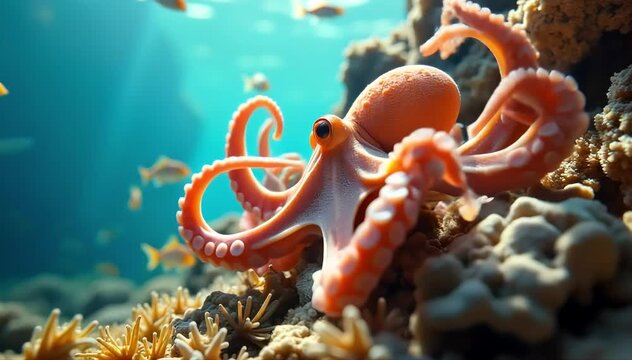 Octopus fighting with tentacles flailing