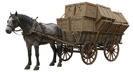 Rural Transport Horse Cart with Load – Isolated Image
