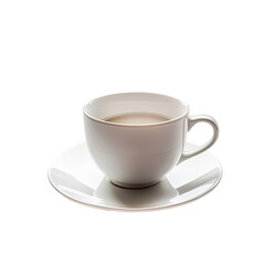 Fototapeta premium A white teacup and saucer with light-colored liquid