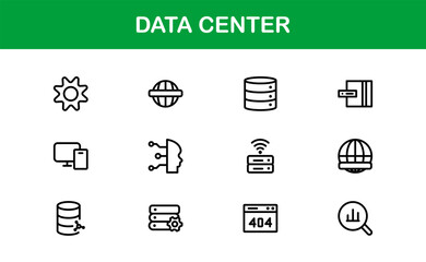 Data Center Line Icon Collection – Unique, creative, and high-quality vector illustrations representing IT networks, storage systems, and computing devices