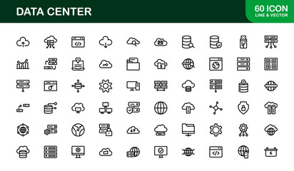 Data Center Line Icon Collection – Unique, creative, and high-quality vector illustrations representing IT networks, storage systems, and computing devices