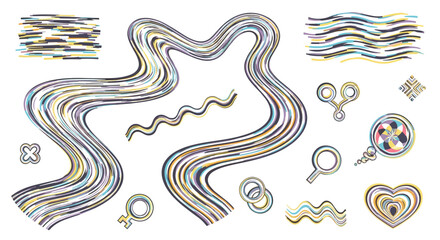 Abstract composition featuring swirling lines geometric shapes and decorative elements art design style