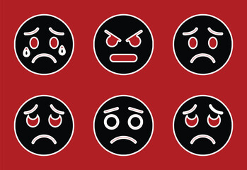 Sad angry crying upset faces collection vector