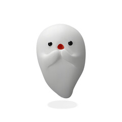 A surprised 3D ghost character with wide eyes and hands raised to its mouth in shock. Its innocent expression for Halloween stickers, emoji packs, spooky-cute designs, and seasonal illustrations.