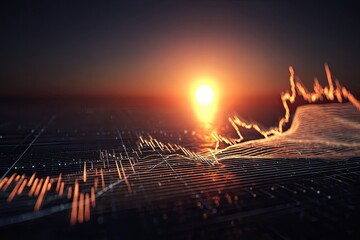 Abstract digital landscape at sunset