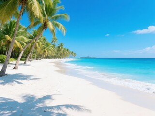 Obraz premium Tropical Beach with White Sand, Palm Trees, and Turquoise Water