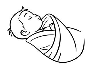 Sleeping Baby Silhouette Wrapped in Blanket on Pillow with Upward Gaze