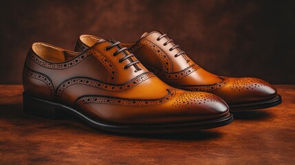 Pair of brown brogue lace-up shoes