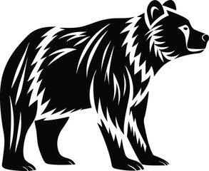 Stylized Bear Silhouette with Angular Line Art in Side Profile