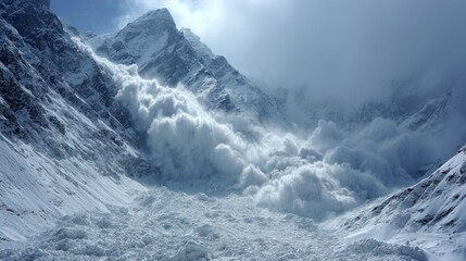 Fototapeta premium Snow avalanche cascading down mountain