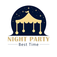 Elegant Night Party Logo Design Template &ndash; Outdoor Event, Tent, Table & Chairs Illustration, High-quality vector logo template featuring a stylish tent with a table and chairs under it