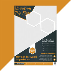 Editable travel flyer template with modern layout, perfect for tourism agencies, holiday promotions, or tour packages, featuring clean design elements and organized vector layers