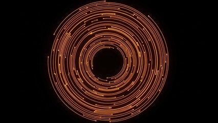 Abstract Circular Data Visualization with Glowing Orange Rings on Black Background