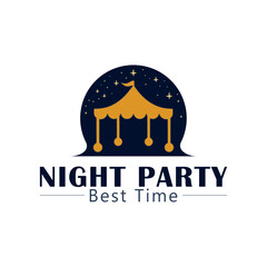 Elegant Night Party Logo Design Template &ndash; Outdoor Event, Tent, Table & Chairs Illustration, High-quality vector logo template featuring a stylish tent with a table and chairs under it