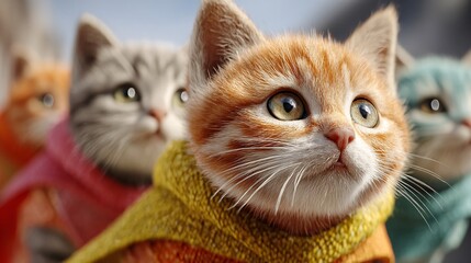 Naklejka premium Adorable superhero kittens soaring through the bright blue sky