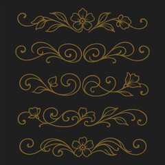 Elegant Golden Flourishes Decorative Borders and Dividers for Invitations Stationery and Wedding Design Accents on Dark Background