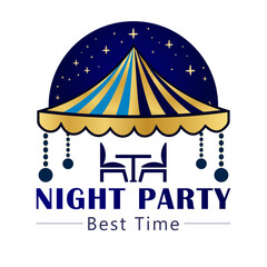 Elegant Night Party Logo Design Template &ndash; Outdoor Event, Tent, Table & Chairs Illustration, High-quality vector logo template featuring a stylish tent with a table and chairs under it