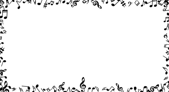 Elegant music notes border framing empty space for creative design projects
