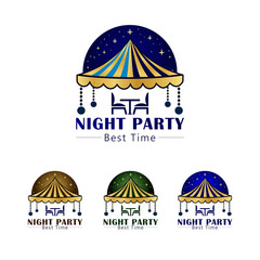 Elegant Night Party Logo Design Template &ndash; Outdoor Event, Tent, Table & Chairs Illustration, High-quality vector logo template featuring a stylish tent with a table and chairs under it