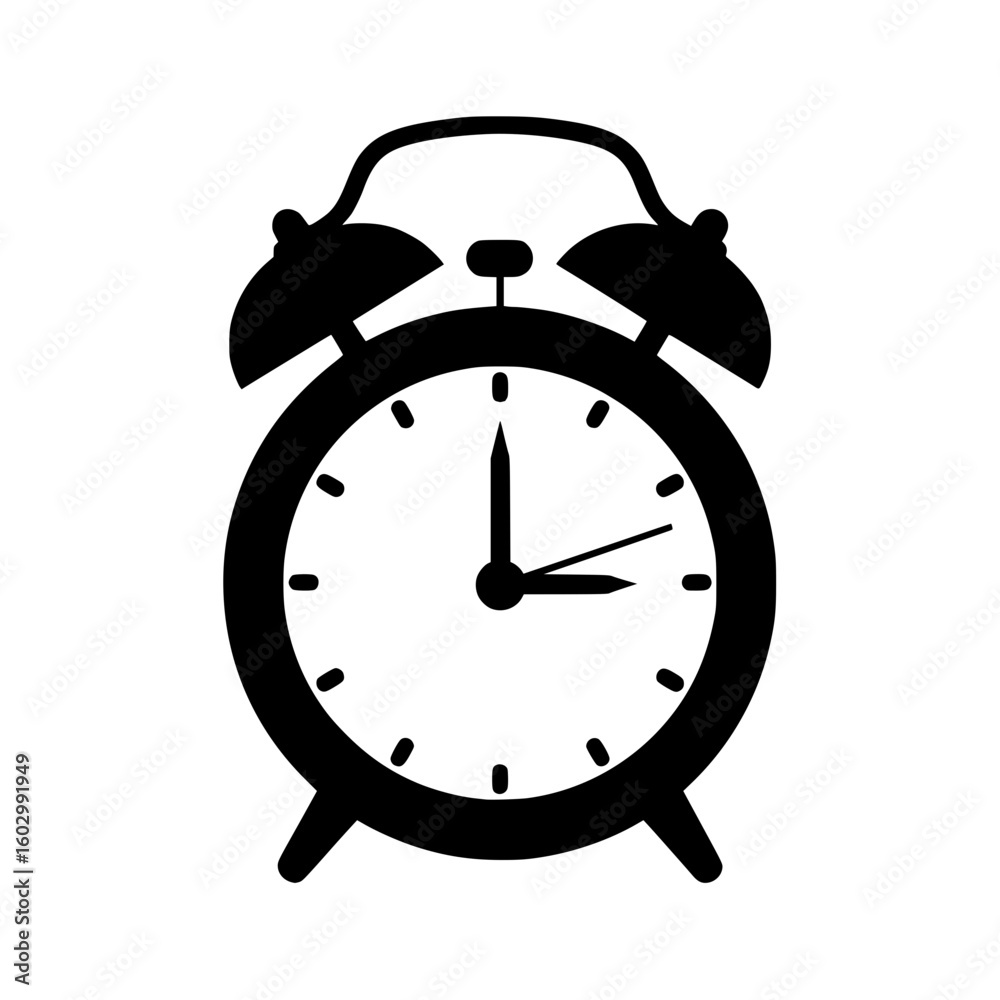 Poster black alarm clock icon showing five minutes to twelve isolated on white background suitable for web 