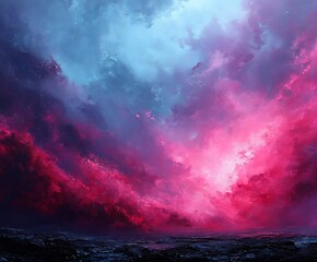 the image showcases a surreal landscape featuring a dark, textured body of water with subtle ripples