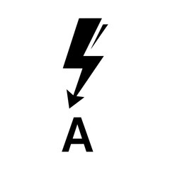 Black Ampere icon with lightning bolt signifying electrical current isolated on white background This vector graphic is ideal for electrical engineering and technology applications