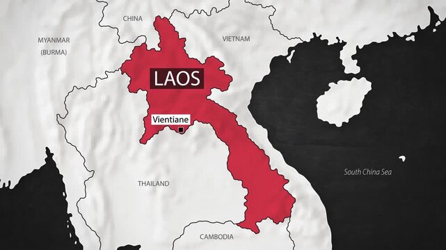 Laos Map - Fast Zooming from World Map. Animated Motion Graphics Shape Map of the Laos. 4K Resolution Stock Video for News, Vlogs etc.