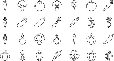 Collection of hand drawn vegetables and fruits isolated on transparent background