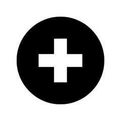 Obraz premium Black circle plus sign icon with white cross inside isolated on white background suitable for web design and mobile app interfaces