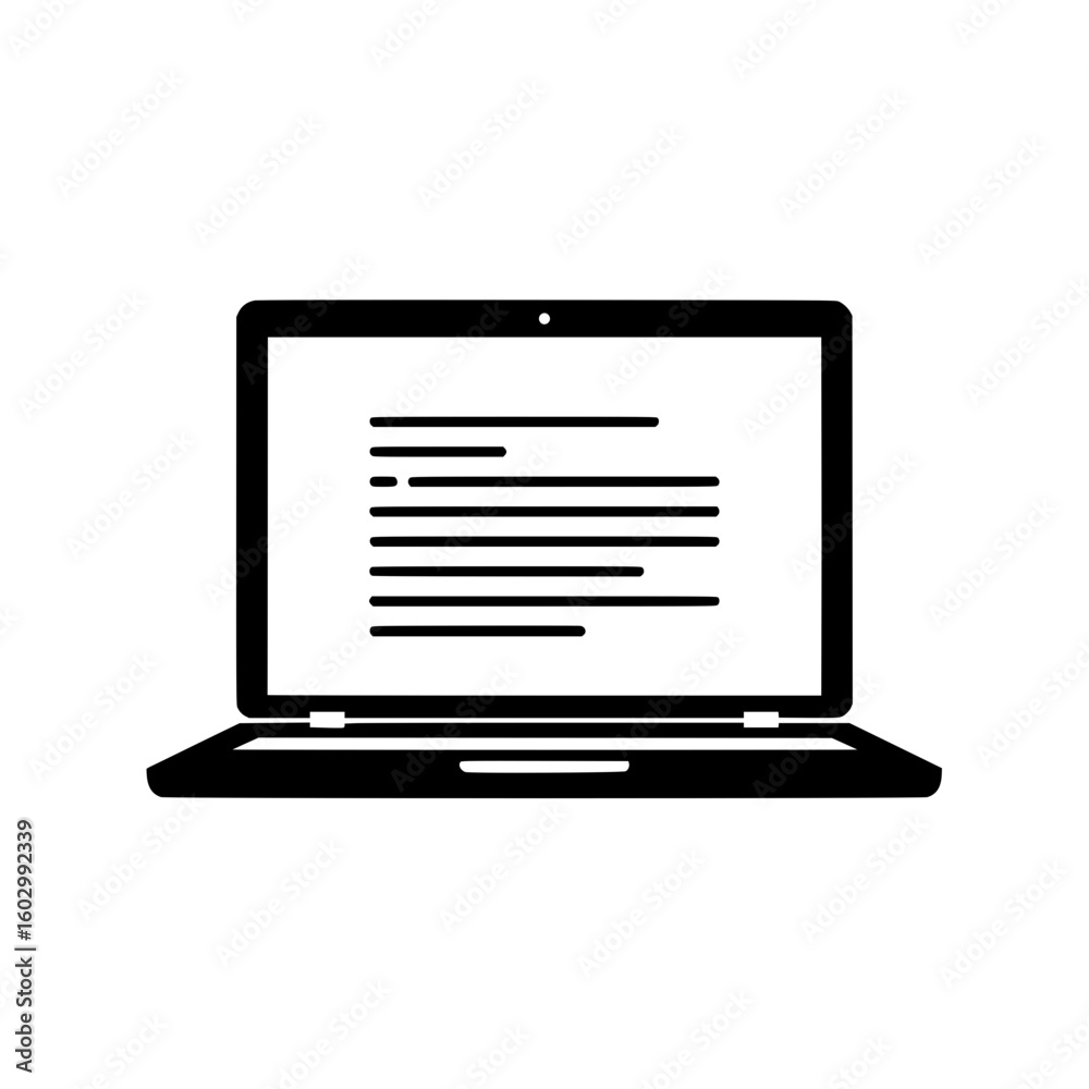 Fototapete black laptop icon with text document on screen isolated on white background suitable for website and