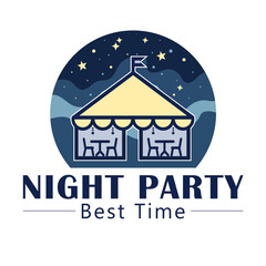 Elegant Night Party Logo Design Template &ndash; Outdoor Event, Tent, Table & Chairs Illustration, High-quality vector logo template featuring a stylish tent with a table and chairs under it