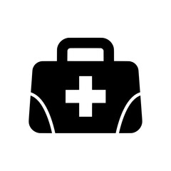 Obraz premium Black medical bag icon with white cross symbol isolated on white background suitable for websites and apps