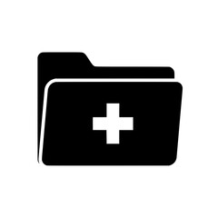 Obraz premium Black medical folder icon with white cross symbol isolated on white background suitable for healthcare apps and websites